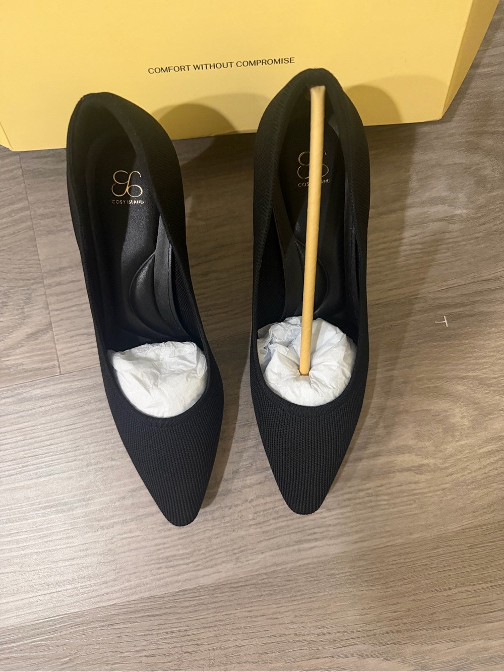 Cosy Island Black Pointed Toe Knit Heels